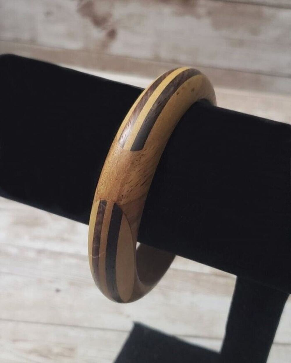 Vintage Bracelet / Bangle - 8" Wooden with Wooden Inlay Design